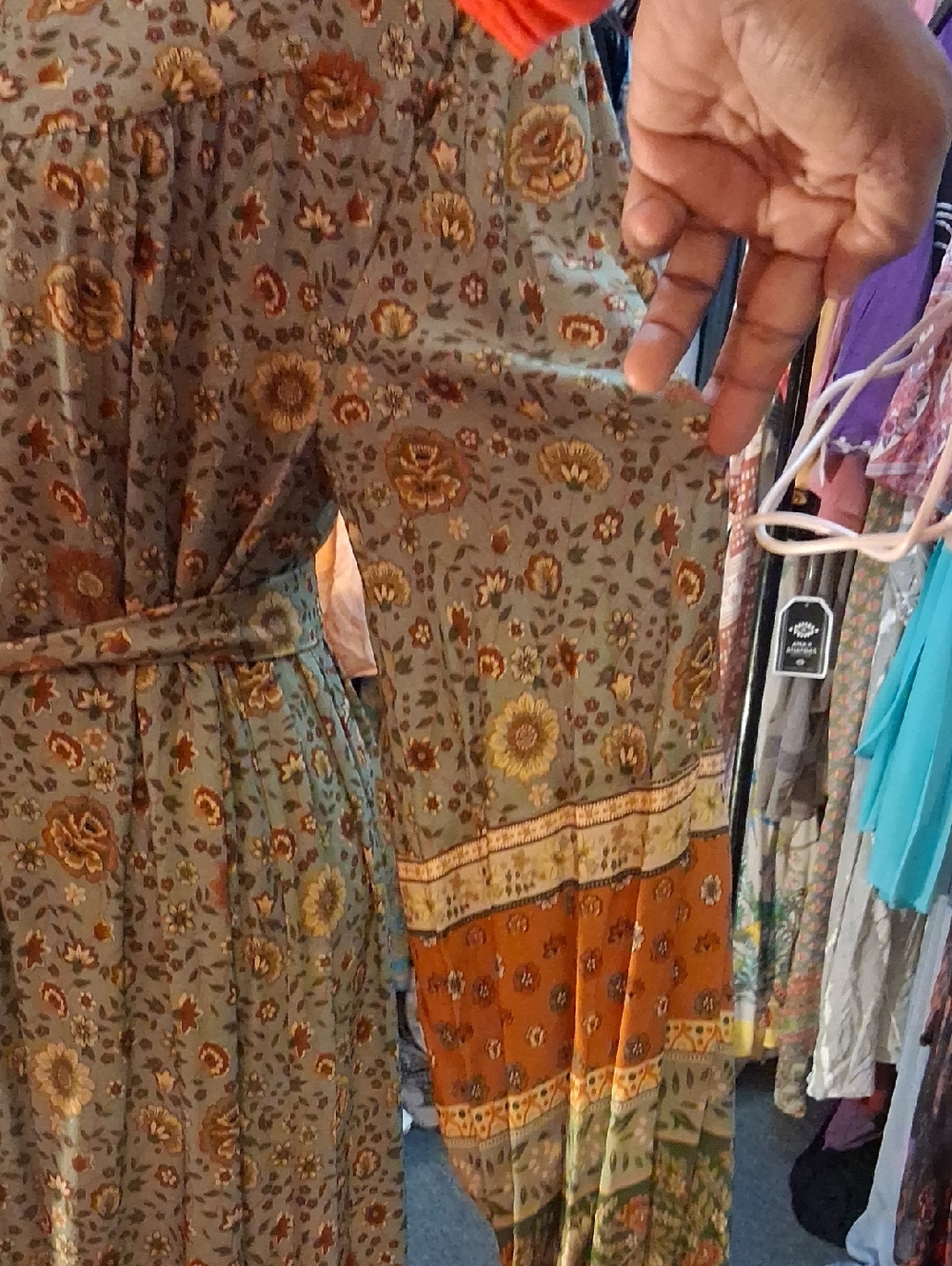 Spell Olive & Rust Floral Tie-Waist Viscose Midi Dress - Picture 8 of 8